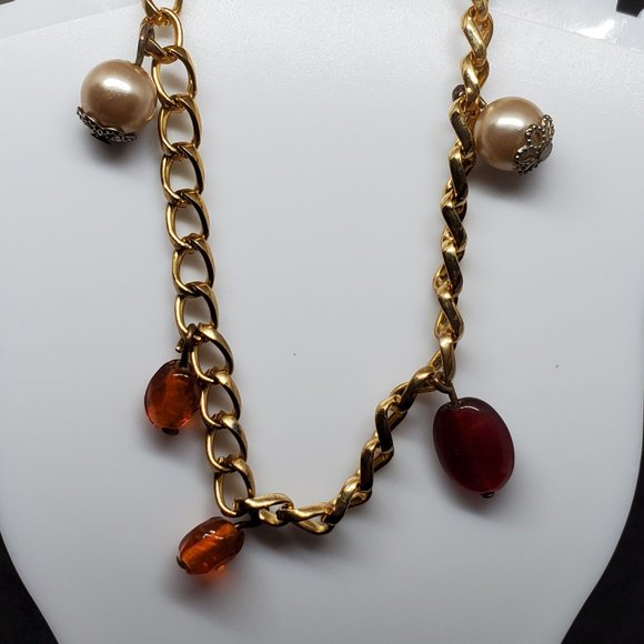 Gold Tone Handmade Charm Bracelet Faux Pearl Bead - Picture 2 of 3